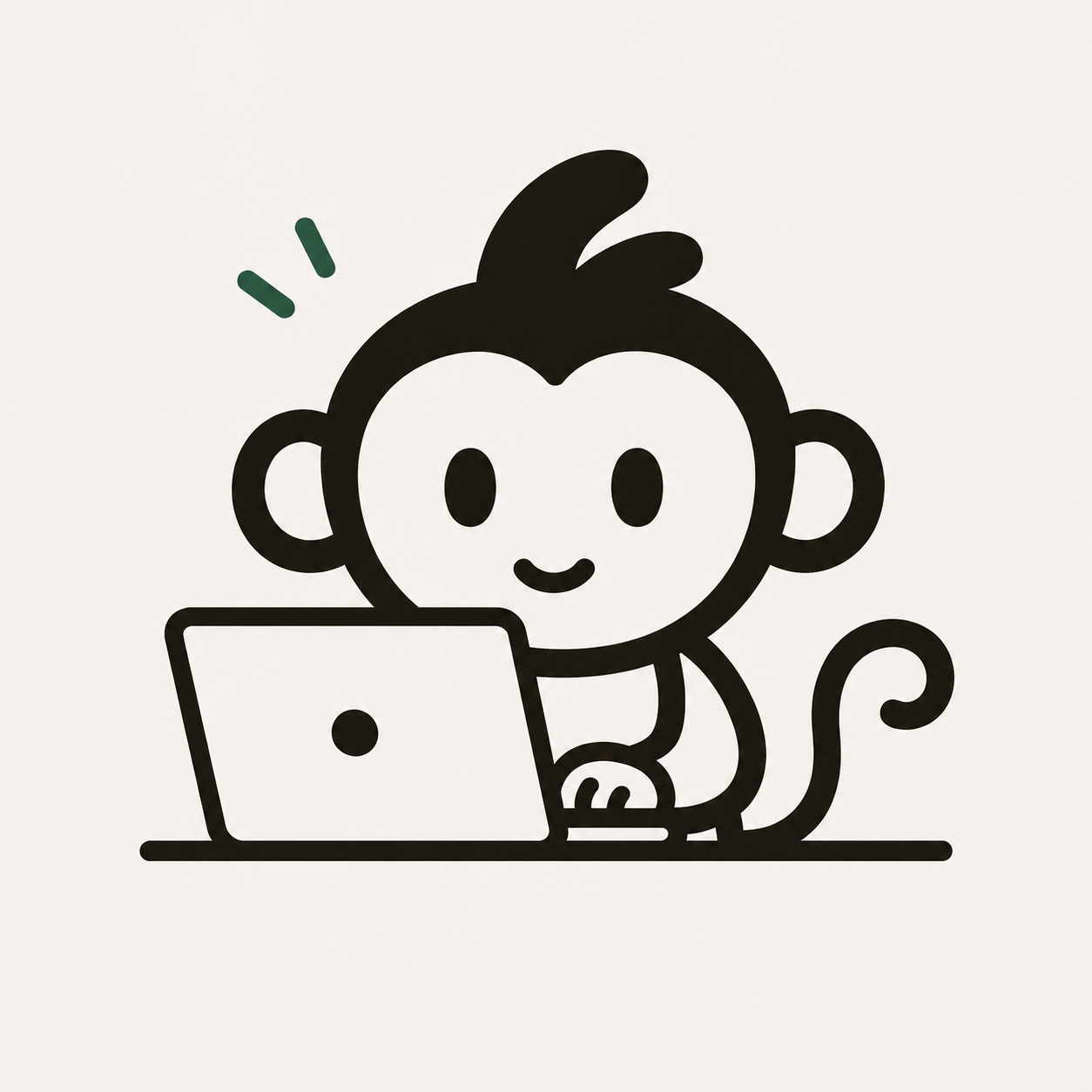 MUNKY taking care of the little tasks at a laptop.